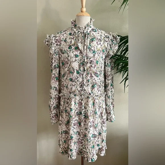 Berenice Paris Floral Ruffle Mini Dress S/M Boho Romantic - Picture 6 of 10